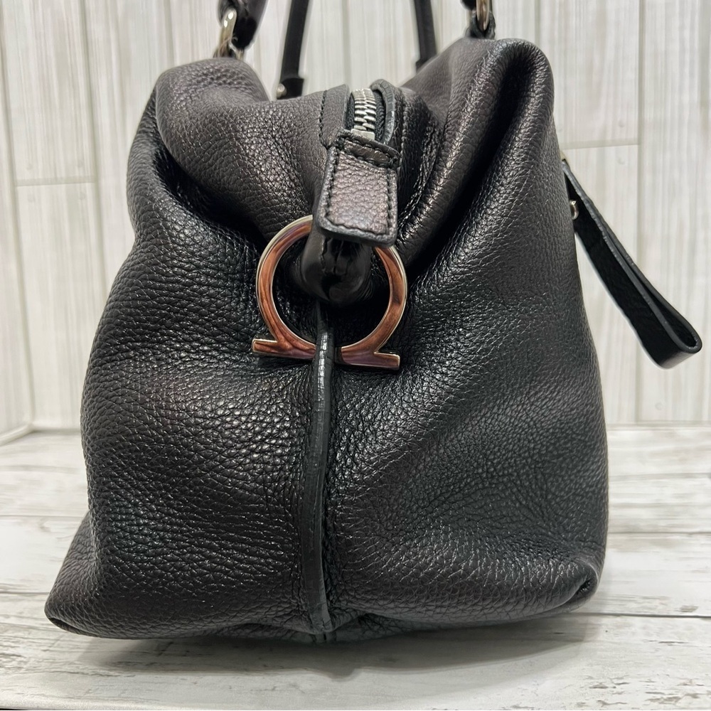 Salvatore Ferragamo Black Pebbled Leather Satchel Tote Bag Top Handle Purse - Picture 5 of 14
